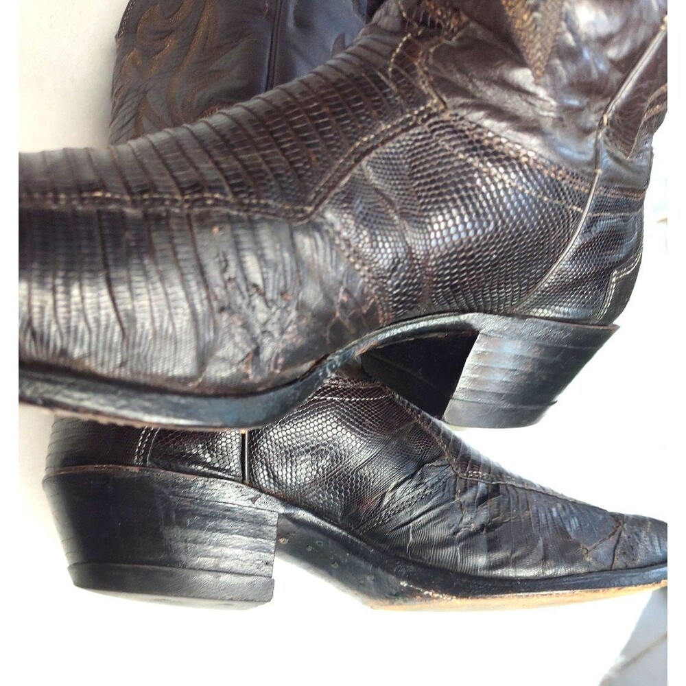 Justin Exotic Lizard Skin Western Cowboy Boots Brown Mens Size 9.5 D Pull On - Picture 8 of 15